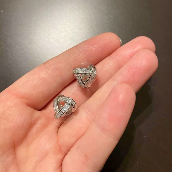 Iced Out Cycle Buckle Silver Stud Earrings for Women - Picture 12 of 12